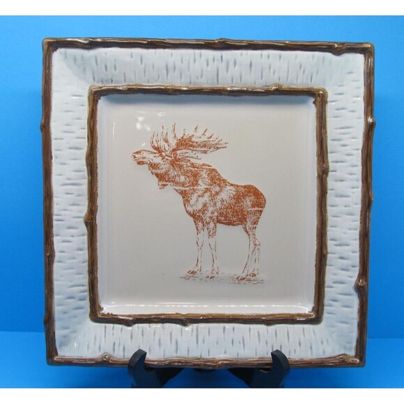 Home Studio Lake Cabin Moose Square Dinner Plate 11 1/4" Discontinued - Picture 1 of 8
